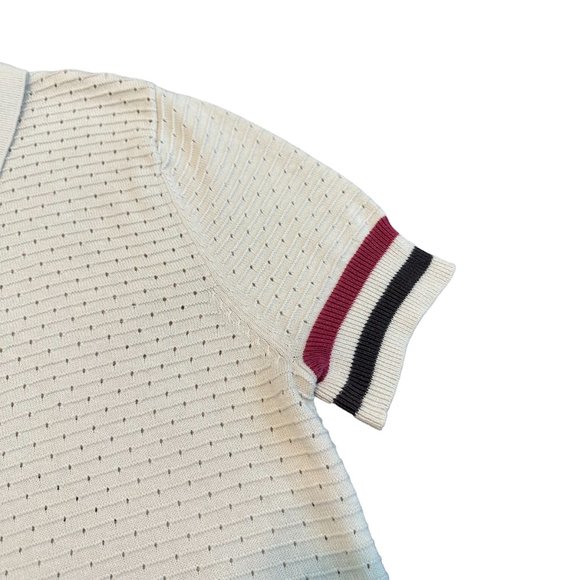 Modcloth Ivory Perforated Knit Polo Shirt Short Sleeve Size Medium Women's - Picture 3 of 10